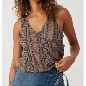 Free People We The Free Your Twisted Tank Size Medium Black All Over Print  NWT